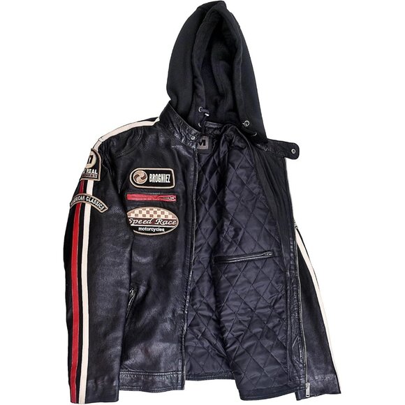 Sheep Leather Jacket texas Men Black Biker Motorcycle Casual Real Leather Wear - Picture 4 of 6